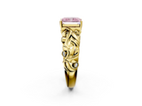 Yellow gold Fancy Pink Radiant  Solitaire Diamond Leaf Vine Band with Prong Setting_32