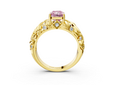 Yellow gold Fancy Pink Radiant  Solitaire Diamond Leaf Vine Band with Prong Setting_33