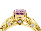 Yellow gold Fancy Pink Radiant  Solitaire Diamond Leaf Vine Band with Prong Setting_34