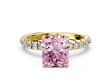 Yellow gold Fancy Pink Radiant  Solitaire Diamond Pavé Band with Four-Prong Setting_45