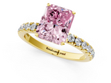 Yellow gold Fancy Pink Radiant  Solitaire Diamond Pavé Band with Four-Prong Setting_46
