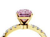 Yellow gold Fancy Pink Radiant  Solitaire Diamond Pavé Band with Four-Prong Setting_49