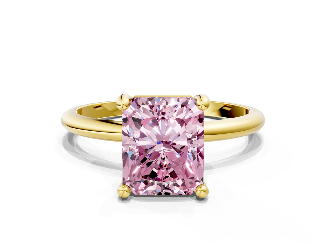 Yellow gold Fancy Pink Radiant  Solitaire Diamond Ring with 4-Prong Setting on a Classic Band_3