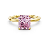 Yellow gold Fancy Pink Radiant  Solitaire Diamond Ring with Bamboo Band and Four-Prong Setting_23
