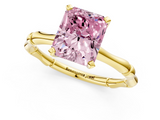 Yellow gold Fancy Pink Radiant  Solitaire Diamond Ring with Bamboo Band and Four-Prong Setting_24