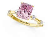 Yellow gold Fancy Pink Radiant  Solitaire Diamond Ring with Bezel Set Side Stones and Prong Setting_4