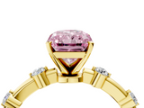 Yellow gold Fancy Pink Radiant  Solitaire Diamond Ring with Bezel Set Side Stones and Prong Setting_7