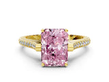 Yellow gold Fancy Pink Radiant  Solitaire Diamond Ring with Channel Set Band and Bezel Prong Setting_56