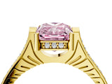 Yellow gold Fancy Pink Radiant  Solitaire Diamond Ring with Channel Set Band and Bezel Prong Setting_60