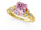 Yellow gold Fancy Pink Radiant  Solitaire Diamond Ring with Filigree Band and Four-Prong Setting_43