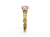 Yellow gold Fancy Pink Radiant  Solitaire Diamond Ring with Filigree Band and Four-Prong Setting_44