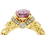 Yellow gold Fancy Pink Radiant  Solitaire Diamond Ring with Filigree Band and Four-Prong Setting_46