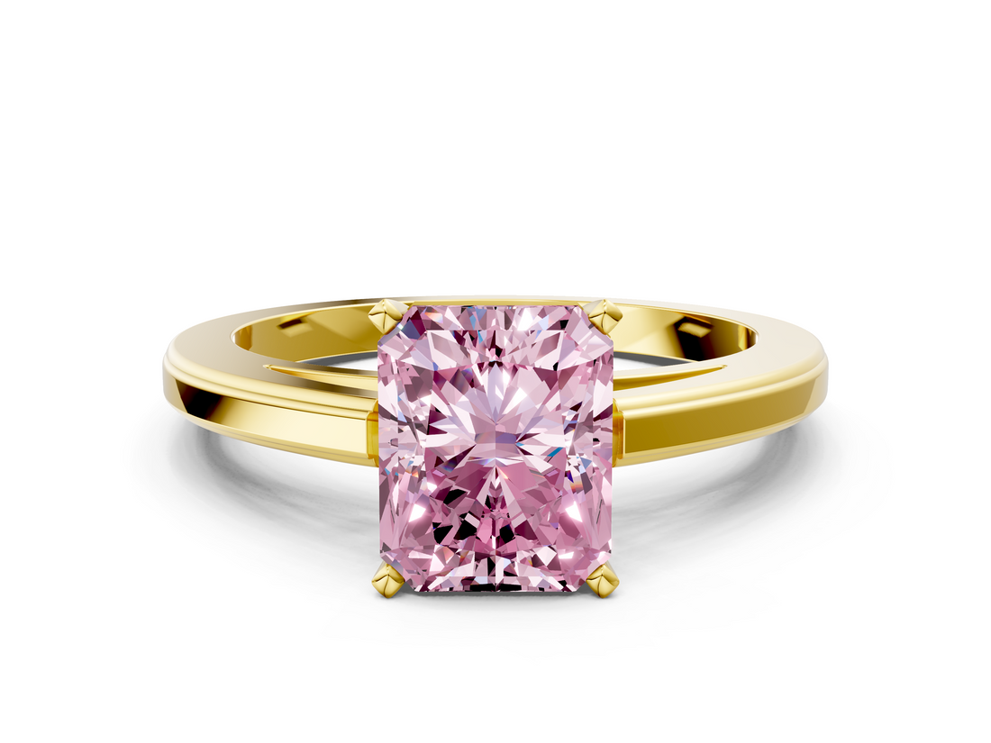 Yellow gold Fancy Pink Radiant  Solitaire Diamond Ring with Four-Prong Setting and Classic Band_3