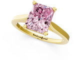 Yellow gold Fancy Pink Radiant  Solitaire Diamond Ring with Four-Prong Setting and Tapered Band 1