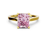 Yellow gold Fancy Pink Radiant  Solitaire Diamond Ring with Four-Prong Setting and Tapered Band
