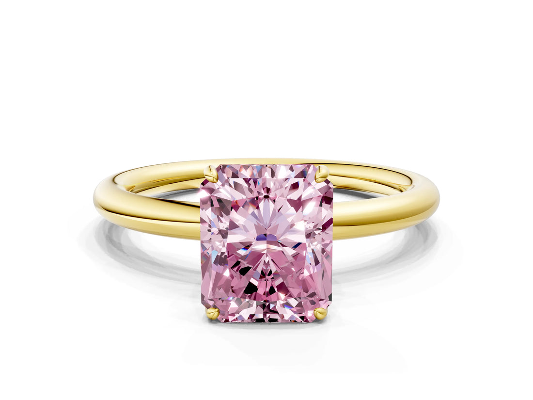 Yellow gold Fancy Pink Radiant  Solitaire Diamond Ring with Four-Prong Setting on a Plain Band_20