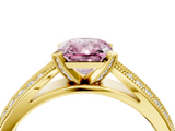 Yellow gold Fancy Pink Radiant  Solitaire Diamond Ring with Milgrain Pavé Band and Four-Prong Setting_24
