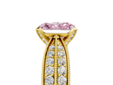 Yellow gold Fancy Pink Radiant  Solitaire Diamond Ring with Milgrain Pavé Band and Four-Prong Setting_25