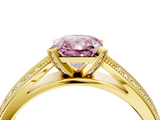 Yellow gold Fancy Pink Radiant  Solitaire Diamond Ring with Milgrain Pavé Band and Four-Prong Setting_35