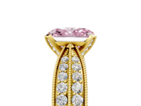 Yellow gold Fancy Pink Radiant  Solitaire Diamond Ring with Milgrain Pavé Band and Four-Prong Setting_36