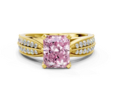 Yellow gold Fancy Pink Radiant  Solitaire Diamond Ring with Milgrain Pavé Band and Four-Prong Setting_48