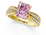 Yellow gold Fancy Pink Radiant  Solitaire Diamond Ring with Milgrain Pavé Band and Four-Prong Setting_49