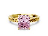Yellow gold Fancy Pink Radiant  Solitaire Diamond Ring with Milgrain and Black Enamel X Pattern Band_178
