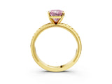 Yellow gold Fancy Pink Radiant  Solitaire Diamond Ring with Milgrain and Black Enamel X Pattern Band_181