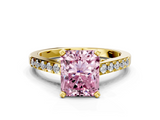 Yellow gold Fancy Pink Radiant  Solitaire Diamond Ring with Pavé Band and Four-Prong Setting_76