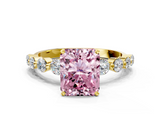 Yellow gold Fancy Pink Radiant  Solitaire Diamond Ring with Pave Band and Four-Prong Setting_173