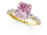 Yellow gold Fancy Pink Radiant  Solitaire Diamond Ring with Pave Band and Four-Prong Setting_174