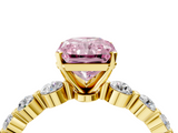 Yellow gold Fancy Pink Radiant  Solitaire Diamond Ring with Pave Band and Four-Prong Setting_177