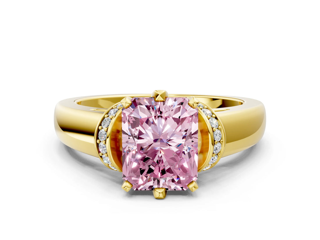 Yellow gold Fancy Pink Radiant  Solitaire Diamond Ring with Pave Band and Six-Prong Setting_31