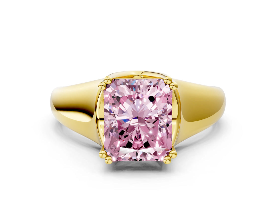 Yellow gold Fancy Pink Radiant  Solitaire Diamond Ring with Six-Prong Cathedral Setting_32