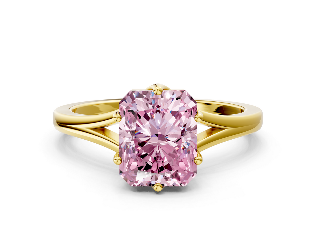 Yellow gold Fancy Pink Radiant  Solitaire Diamond Ring with Six-Prong Setting and Tapered Band_17
