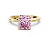 Yellow gold Fancy Pink Radiant  Solitaire Diamond Ring with Six-Prong Setting on a Classic Band