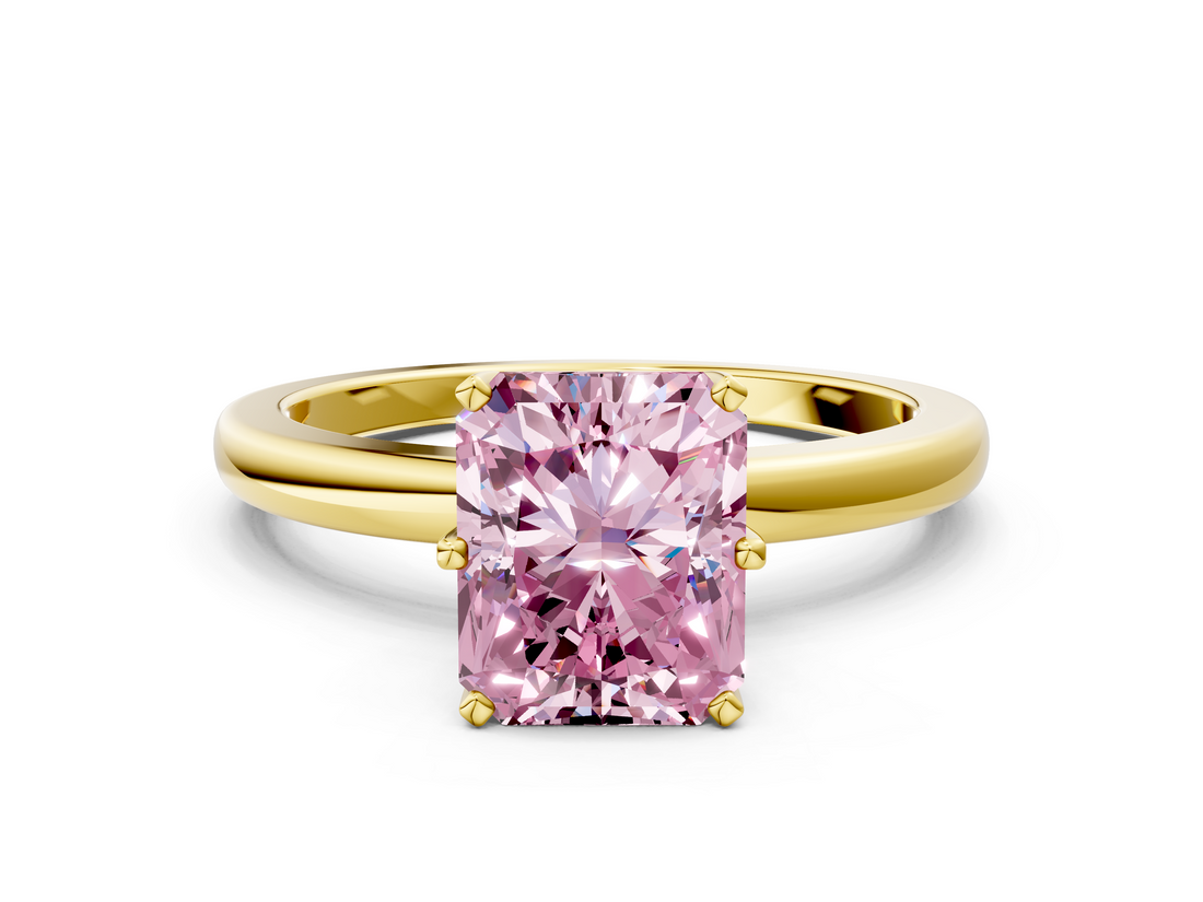 Yellow gold Fancy Pink Radiant  Solitaire Diamond Ring with Six-Prong Setting on a Classic Band_3