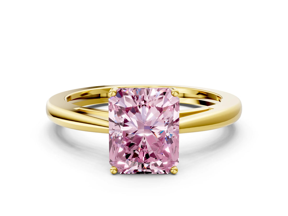 Yellow gold Fancy Pink Radiant  Solitaire Diamond Ring with Split Shank and Four-Prong Setting_12
