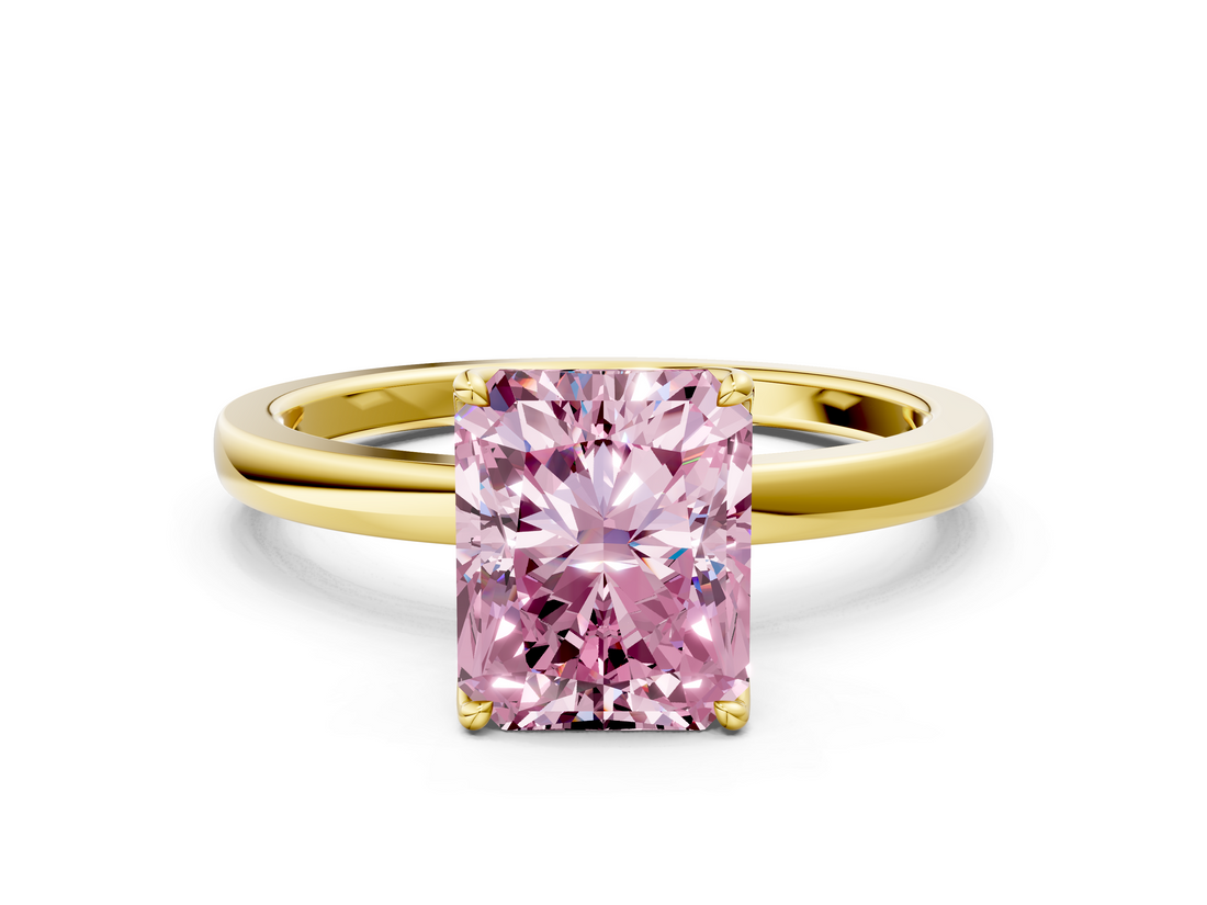 Yellow gold Fancy Pink Radiant  Solitaire Diamond Ring with Thin Band and Four-Prong Setting_3