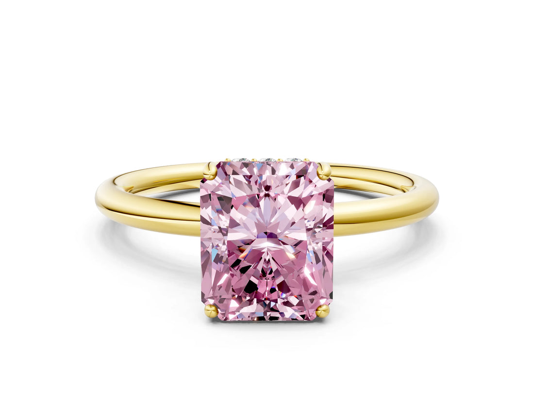 Yellow gold Fancy Pink Radiant  Solitaire Diamond Ring with a Classic Band and Four-Prong Setting 1