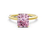 Yellow gold Fancy Pink Radiant  Solitaire Diamond Ring with a Classic Band and Four-Prong Setting 1