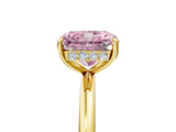 Yellow gold Fancy Pink Radiant  Solitaire Diamond Ring with a Classic Band and Four-Prong Setting