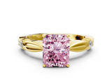 Yellow gold Fancy Pink Radiant  Solitaire Diamond Twisted Band with Four-Prong Setting_47