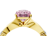 Yellow gold Fancy Pink Radiant  Solitaire Diamond Twisted Band with Four-Prong Setting_51
