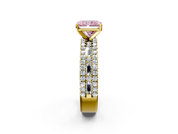 Yellow Gold Radiant Cut Pave and Baguette Engagement Ring Setting for Fancy Pink Center