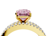 Yellow gold Fancy Pink Radiant  Solitaire Diamond with Pave and Channel Set Band_62
