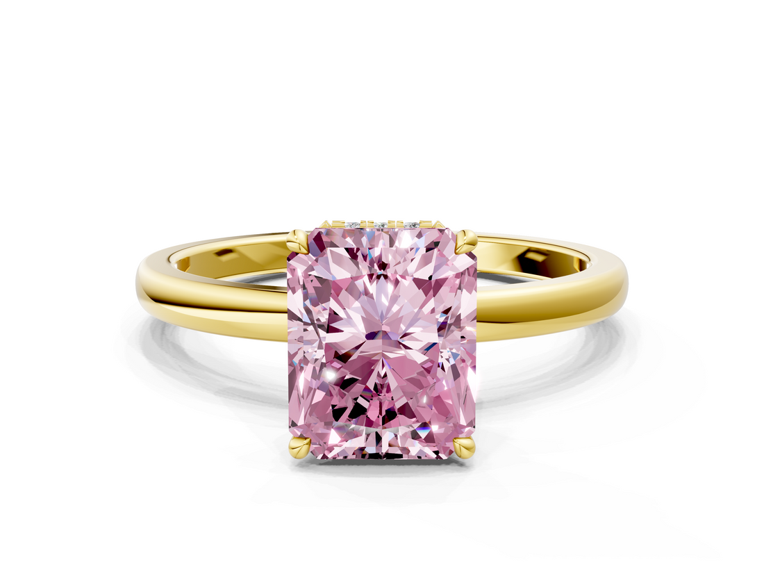 Yellow gold Fancy Pink Radiant  Solitaire Engagement Ring with Cathedral Band and Four-Prong Setting_21