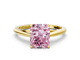 Yellow gold Fancy Pink Radiant  Solitaire Engagement Ring with Four-Prong Setting and Classic Band