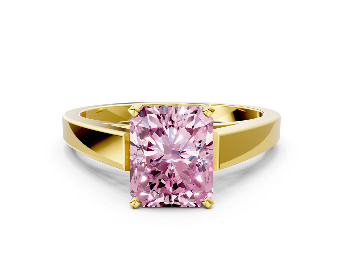 Yellow gold Fancy Pink Radiant  Solitaire Engagement Ring with Four-Prong Setting and Tapered Band_3