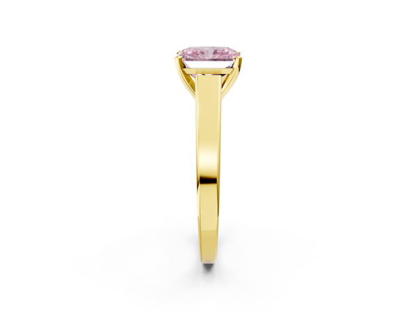 Yellow gold Fancy Pink Radiant  Solitaire Engagement Ring with Four-Prong Setting and Tapered Band